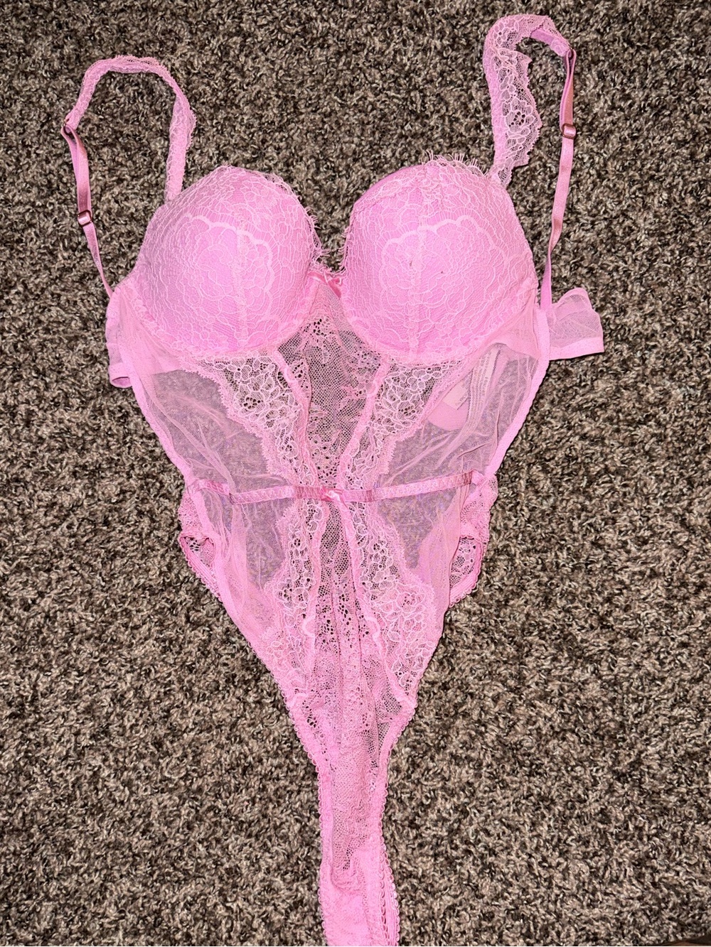 Victoria's Secret Pink Lace Sheer Teddy Bodysuit